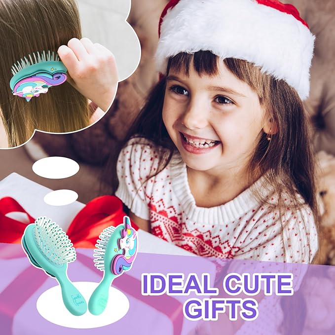Toddler Hair Brush - Mini Hair Brush for Kids - Travel Brush for Boys and Girls - Unicorn Brush with Air Cushion - Blue