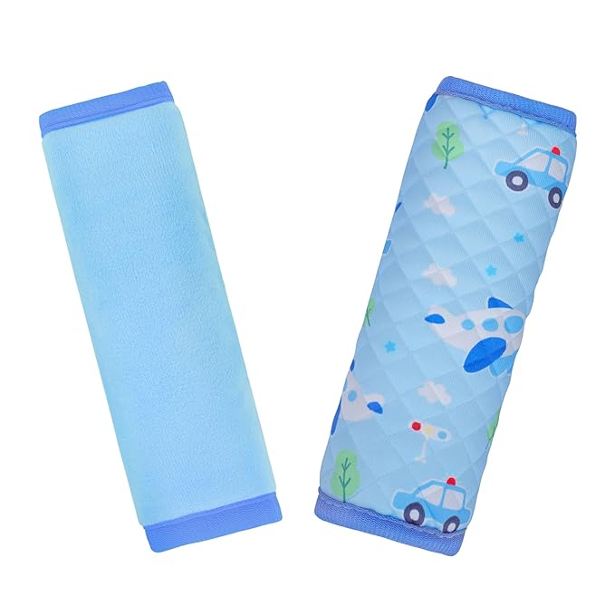 INFANZIA Car Seat Strap Covers for Infants Babies, Soft Carseat Shoulder Pads for Kids, Double-Sided Use Seatbelt Cushion Covers for Stroller, Pushchair & High Chair (Blue)