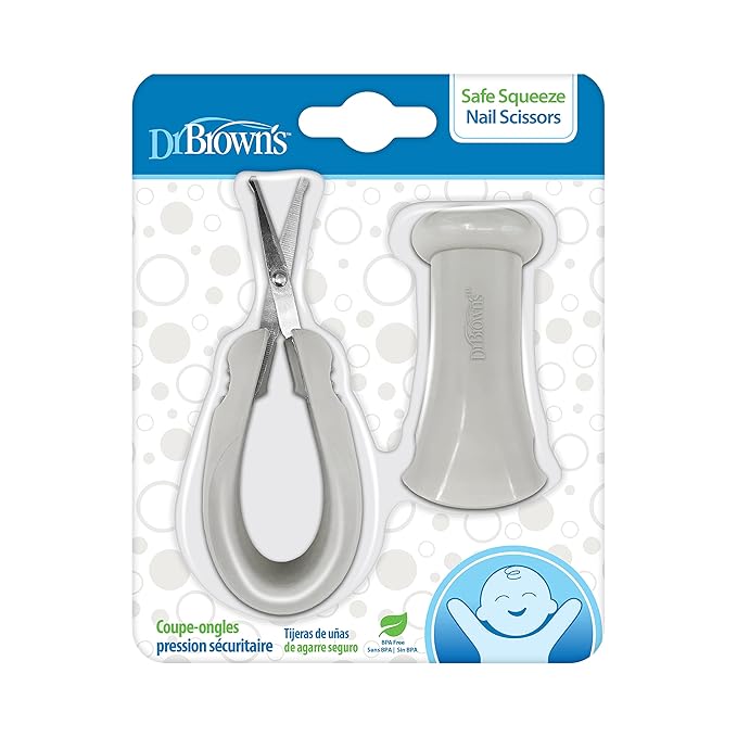 Dr. Brown's Safe Squeeze Nail Scissors with Rounded Blade Tip and 100% Silicone Handle for Infant & Baby