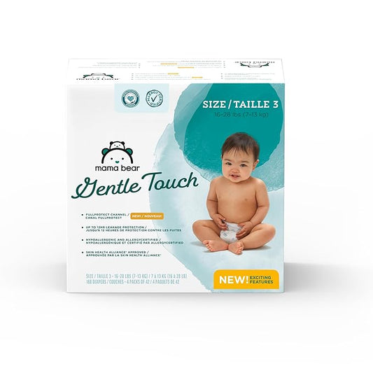 Amazon Brand - Mama Bear Gentle Touch Diapers, Size 3, 168 Count (4 packs of 42)