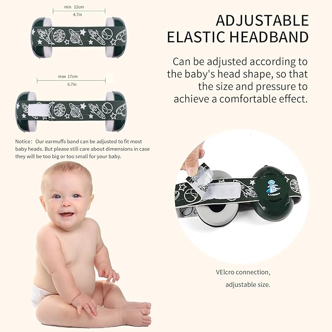 LYSIAN Baby Noise Reduction Earmuffs – Noise Cancelling Headphones for Infants and Kids, Perfect for Travel, Airplanes, Concerts, Fireworks. 25dB Sound Block, Dark Green
