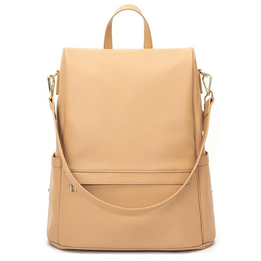 MIA + SOPHIA Leather Diaper Bag Backpack with USB Charging port, Changing Pad, Stroller Straps, and Bottle Holder (Brown Mia)