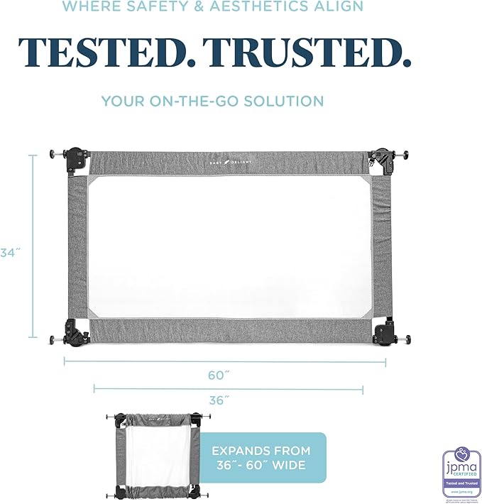 Baby Delight Go with Me Portable Mesh Baby Gate | Span 36-60" Expandable Folding Gate | Pressure Mounted | Charcoal Tweed