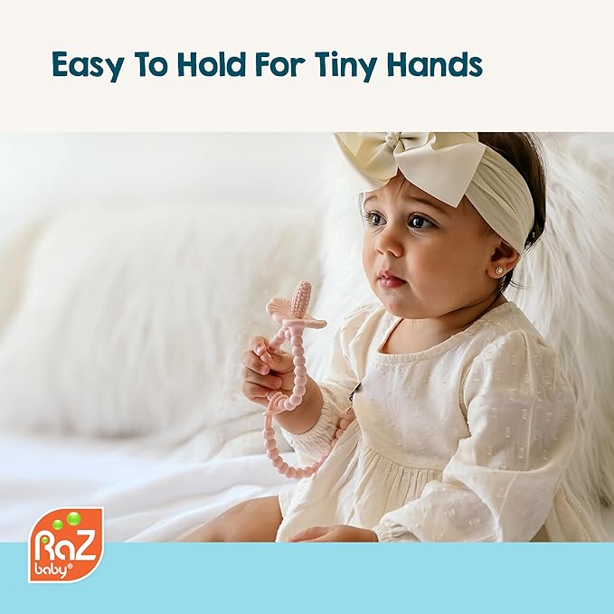 RaZbaby RaZberry Plus Baby Teether – Easy-to-Hold Toy for Front & Back Teething Relief, BerryBumps Texture for Sensory Development, Soothes Sore Gums, BPA-Free, Great Gift for Babies 3M+ – Tan