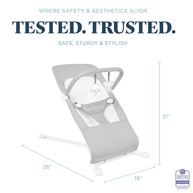 Baby Delight Highland Baby Bouncer | Infant | 0 – 6 Months | 3-Position Recline | Pebble Grey