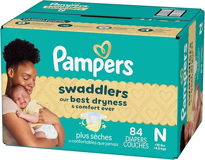 Pampers Swaddlers Diapers, Size 0 (up to 10 lbs), 84 Count, Absorbent, Keeps Baby Dry and Comfortable, Skin Safe Disposable Baby Diaper (Packaging May Vary)