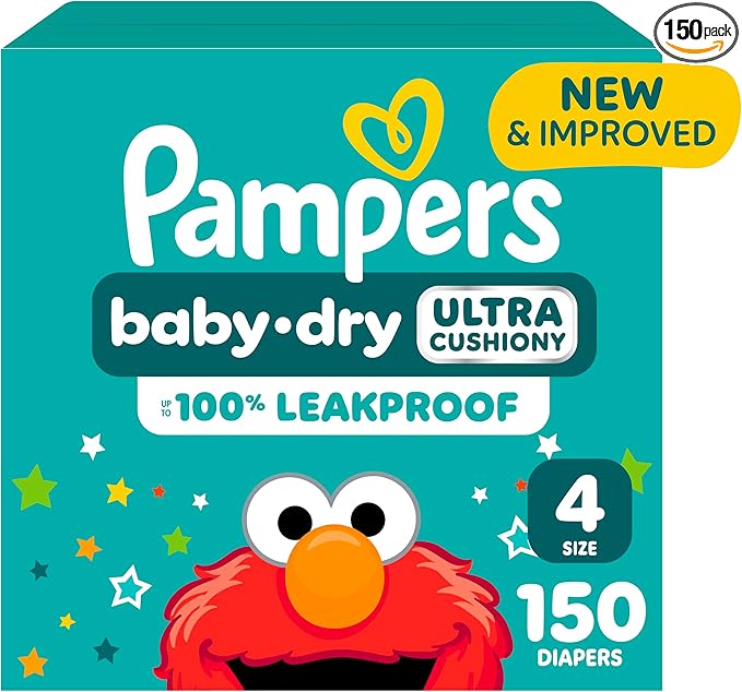Pampers Diapers - Baby Dry - Size 4, 150 Count, Absorbent Disposable Infant Diaper (Packaging May Vary)