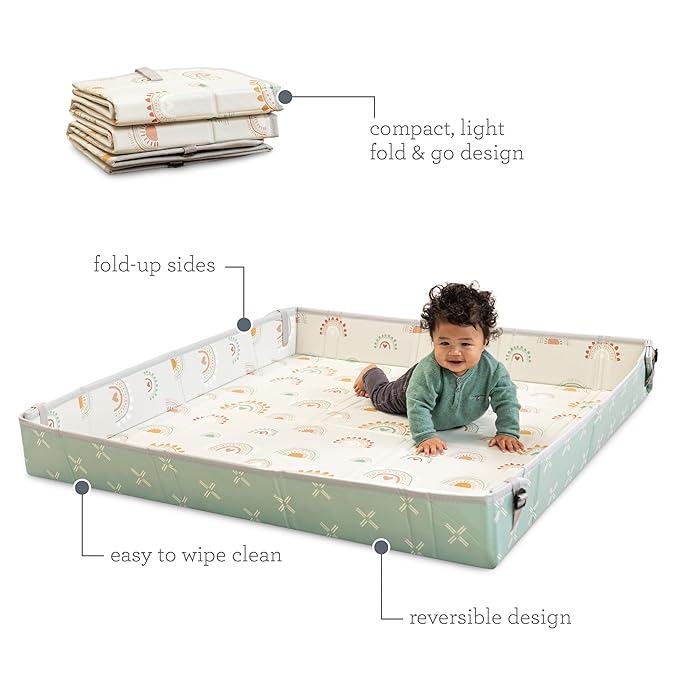 Infantino Foldable Soft Foam Play Mat, Baby Play Mat for Tummy Time & Floor Play, Lightweight, Easy to Store, Wipeable, Rainbows