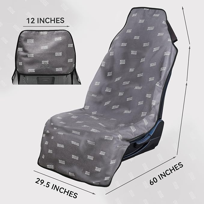 Booty Barrier - Highly Water-Resistant Washable Car Seat Cover for Post-Workout and Kids - Soft, Absorbent, Eco-Friendly Fabric Made from Recycled Water Bottles (Slate)