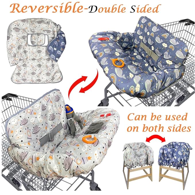 Shopping Cart Cover for Baby Grocery Cart Cover for Baby boy and Baby Girl, High Chair Cover for Baby and Toddler, Baby Registry Gift - Waterproof - Extra Large - Cotton - Double Sided (Gray)