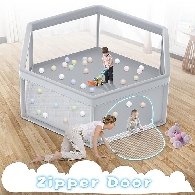 Baby Playpen 65x65 Inch, Large PlayPen for Babies and Toddlers Hexagonal Type Baby Play Yards for Toddlers Infants