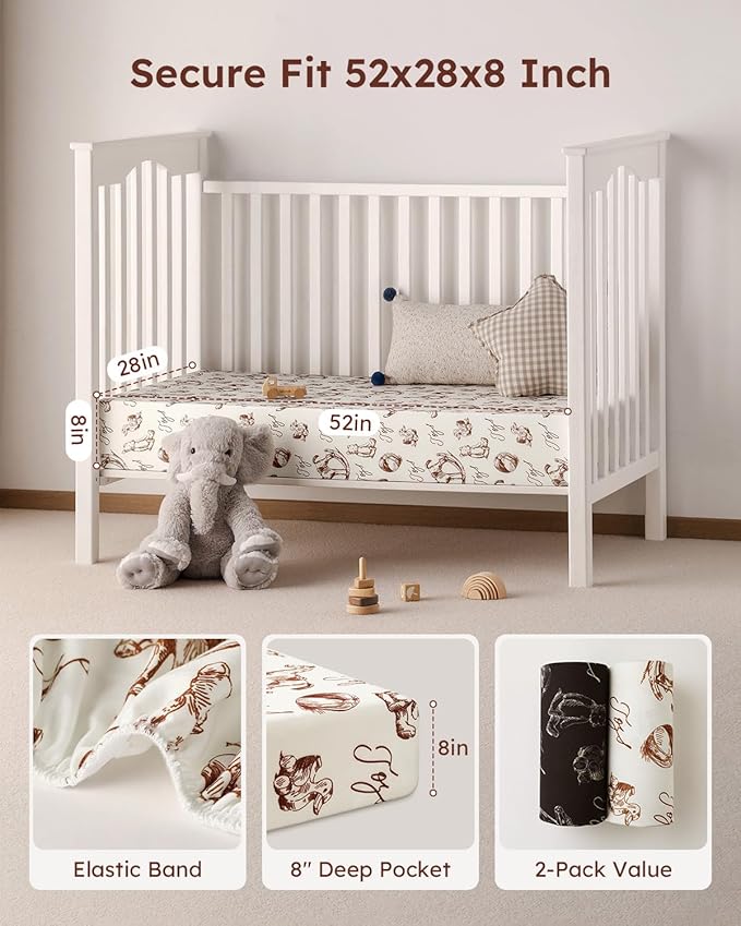 Yoofoss Baby Crib Sheets 2 Pack for Boys and Girls - 52x28 Fitted Crib Sheet Neutral Fits for Standard Crib and Toddler Mattress, Ultra Soft Breathable Microfiber Rocking Horse