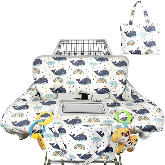 Shopping Cart Cover for Baby Girl Boy 2-in-1 High Chair Water Resistant High Chair Cover White Whale Gender Neutral Cart Cover for Babies Padded Grocery Cart Cover for Baby