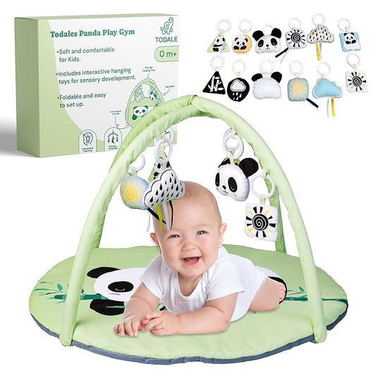 Todale Baby Play Gym - Green, Unisex, Newborn to 36 Months - Infant Toys & Tummy Time Mat with Detachable Panda Toys - Baby Activity Center & Play Mat for Newborn Essentials
