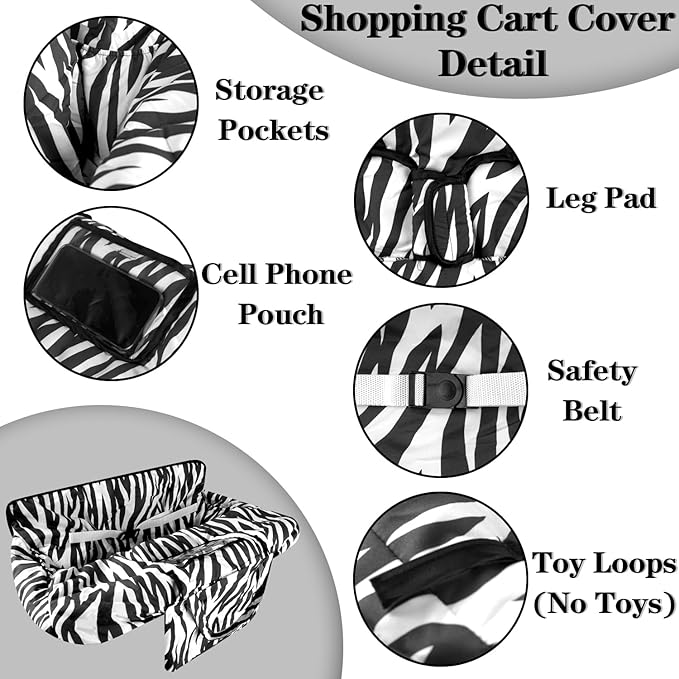 Shopping Cart Cover for Baby Girl Boy 2-in-1 High Chair Water Resistant High Chair Cover w/Phone Pouch Pocket Gender Neutral Cart Cover for Zebra Texture Babies Padded Grocery Cart Cover for Baby
