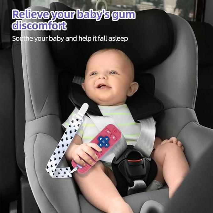 Baby Teether Toy for Babies 0-24 Months TV Remote Control Shape Chew Toy Teething Relief Baby Toys for Infants (Rose red)