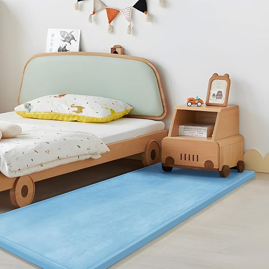 Baby Play Mat for Floor,1.3" Thick Memory Foam Tummy Time Mat,Soft Coral Velvet Nursery Rug,Extra Large Non Slip Crawling for Toddlers,Infants,Kids,Yoga Mat for Living Room(Light Blue)