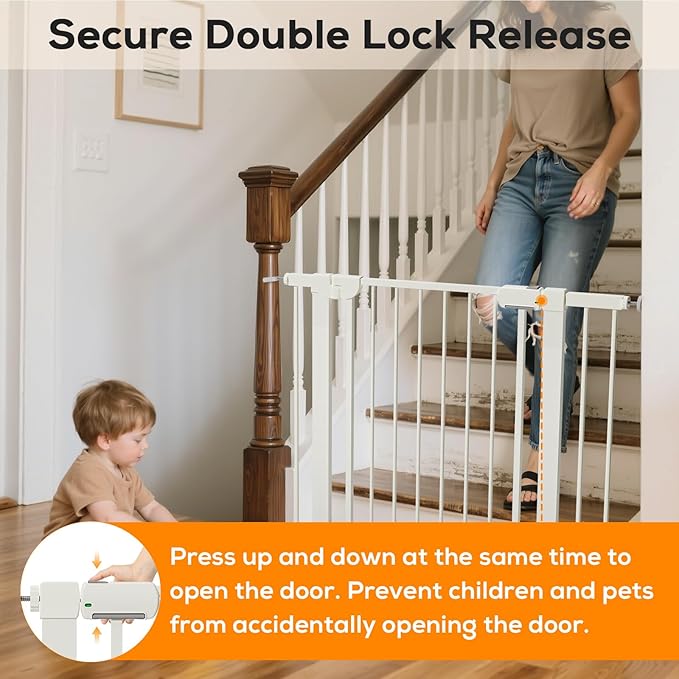 29.5-40.6" Baby Gate for Stairs, Baby Safety Essentials, Auto Close Gate for Doorways, Easy Install Pressure Mounted Dog Gate Indoor, Pet Gates for Dogs, White (2 Pack)