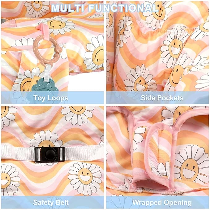 Pink Shopping Cart Cover for Baby 2-in-1 High Chair Cover with Safety Harness Multifunctional Sunflower Pattern Cart Covers for Babies Soft Padded Grocery Cart Cover for Baby Boy Girl