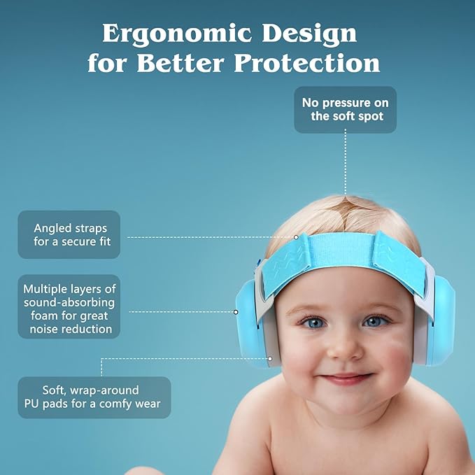 Bella's Friends Baby Ear Protection for Infants & Toddlers(3–48 Months) - Lightweight 24dB Noise Cancelling Headphones - Safe fit & Comfort Earmuffs - Improve Sleep - Baby Travel Essential, Blue