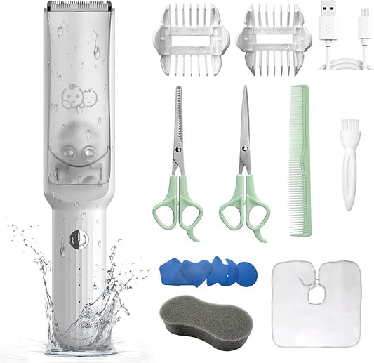 Baby Hair Clippers Set, Ultra Quiet Hair Trimmer with Vacuum for Infant, Toddler and Kids, Waterproof & Rechargeable Cordless Hair Cutter, Including Hair Cutting Scissors and Comb
