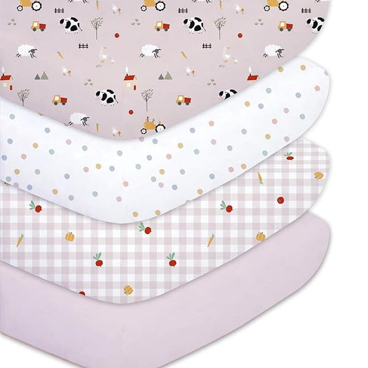 Plushii 4 Pack Fitted Crib Sheets for Baby Girls, 28"x 52" Extra Soft Microfiber Crib Sheet Set for Standard Crib & Toddler Mattress Pad,Pink Sheep