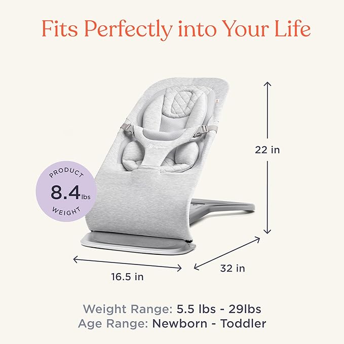 Ergobaby Evolve 3-in-1 Bouncer, Adjustable Multi Position Baby Bouncer Seat, Fits Newborn to Toddler, Onyx Black