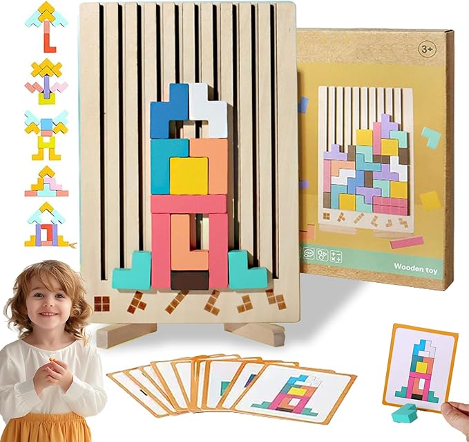 Wooden Stacking Puzzle Toy, 3D Wooden Montessori Brain Blocks, Interactive Educational Giant Russian Block Board Game for Kids Ages 3-6, Learning Toys for Family Activities & Home Decor (1PC)