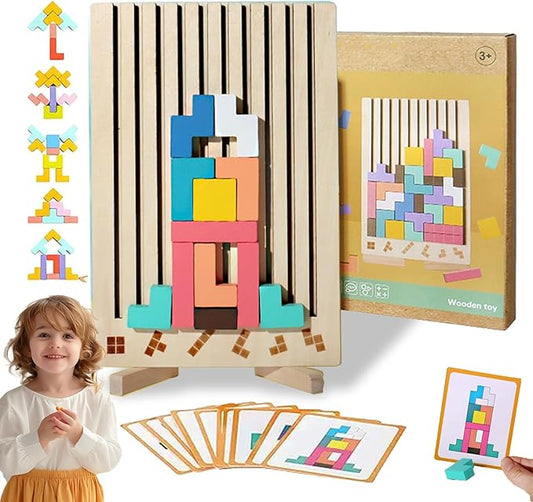 Wooden Stacking Puzzle Toy, 3D Wooden Montessori Brain Blocks, Interactive Educational Giant Russian Block Board Game for Kids Ages 3-6, Learning Toys for Family Activities & Home Decor (1PC)