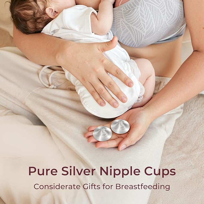 Momcozy 999 Silver Nursing Cups Original Perforated Breathable Design, Breastfeeding Essential, Nipple Shield for Nursing Newborn, XL Size