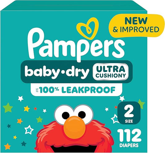 Pampers Diapers - Baby Dry - Size 2, 112 Count, Absorbent Disposable Infant Diaper (Packaging May Vary)