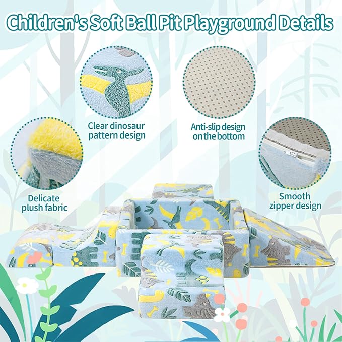 Foam Climbing Blocks, 5 Pcs Soft Play Set with Ball Pit, Baby Toddler Climbing Toys Indoor, Indoor Climbing Blocks for Toddlers 1-3, Indoor Climb Soft Play Equipment, Dinosaur(No Balls)