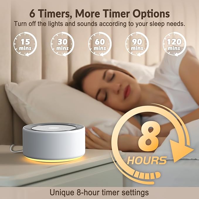 Kipcush White Noise Sound Machine with Nursery Lamp, Mood Lighting, 7 Colour Night Light, 30 Soothing Sounds for Baby/Adult. Timer, Plug in, Memory Function, Touch Control