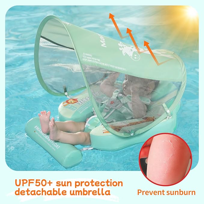 Mambobaby Float with Canopy and Tail New Upgraded Non-Inflatable Baby Pool Float Mambo Float Swim Trainer Solid Infant Swim Float Adjustable Pearl Foam Baby Swim Ring