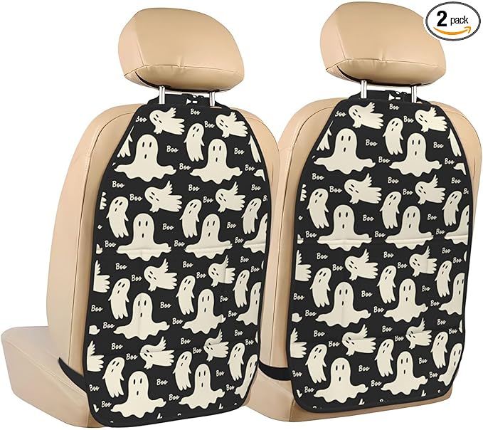 Ghost Pattern Car Kick Mats Back Seat Protector 2 Pack Auto Seat Back Covers with 3 Organizer Travel Accessories Universal Vehicle Interior from Dirt, Mud