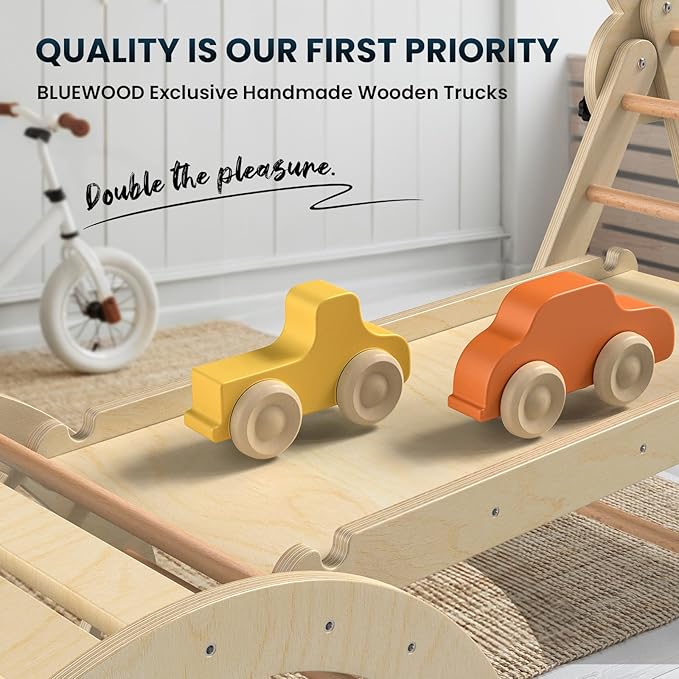 BlueWood Pikler Triangle Set 7-in-1 Foldable Baby Climbing Wooden Toys with Arch&Ramp&Ladder Climber Indoor Jungle Gyms for Toddlers - Natural Wood