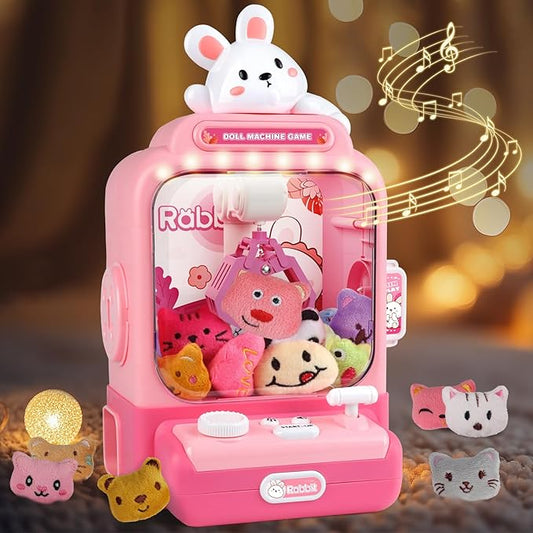 Claw Machine for Kids,Mini Vending Machines Candy Grabber Prize Dispenser Toys for Girls,Electronic Arcade Claw Game Machine for Party Birthday with Lights Sound (Light Bunny Claw)