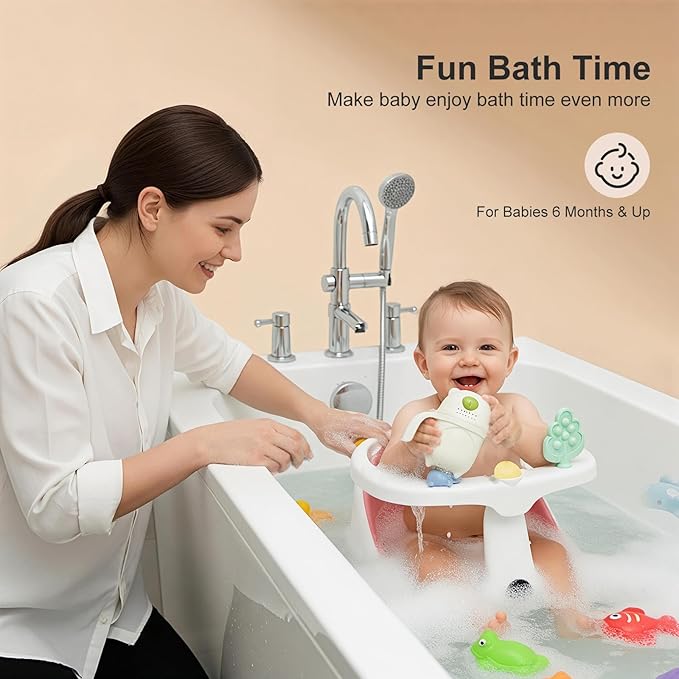 Baby Bath Seat for Babies 6 Months & Up - Bathtub Seats for Babies Sitting Up with Rinse Cup, Non-Slip, Comfortable, Infant Bath Essentials, Pink