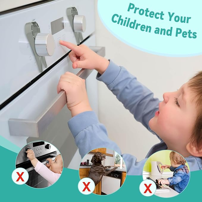 Stove Stoppaz Gas Stove Knob Locks Protecting Kids and Pets; Oven Knob Covers for Child Safety (5 Pack, Grey)