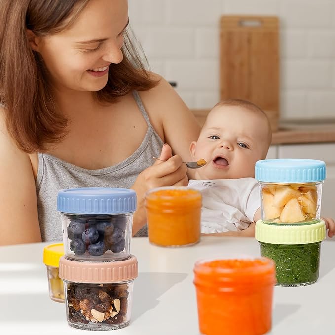 16 pcak Glass Baby Food Storage Containers & 10 Pack Reusable Baby Food Pouches Set, 4 oz Glass Jars with lids for Infant Baby Food,Freezer and Microwave Safe,100% Leak Proof,Reusable BPA Free（16）