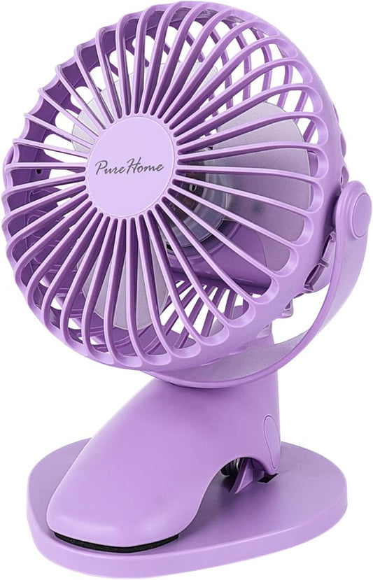 Portable Clip Fan Battery Operated,3 Speeds USB Rechargeable Mini Table Fan with Strong Airflow,360°Rotation Ultra Quiet Personal Desk Fan for Home Office Bedroom Dorm Stroller Camping(Purple)