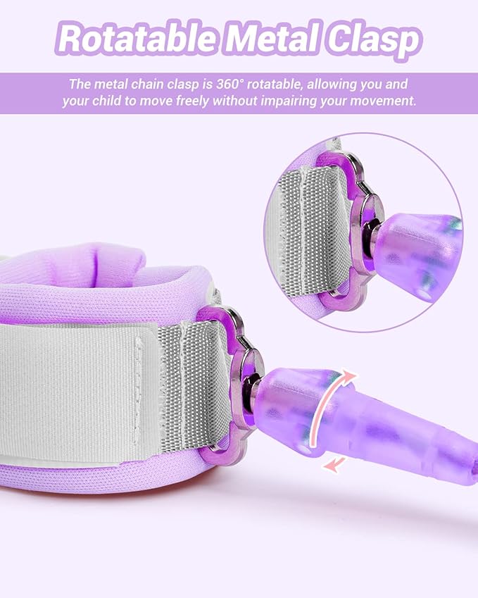 Anti Lost Wrist Link, 2 Pack Toddler Safety Leash with Key Lock, Reflective Child Walking Harness - Dual 8.2ft Length Pink & Purple Kids Leash for Outdoor, Kids Travel Essencials