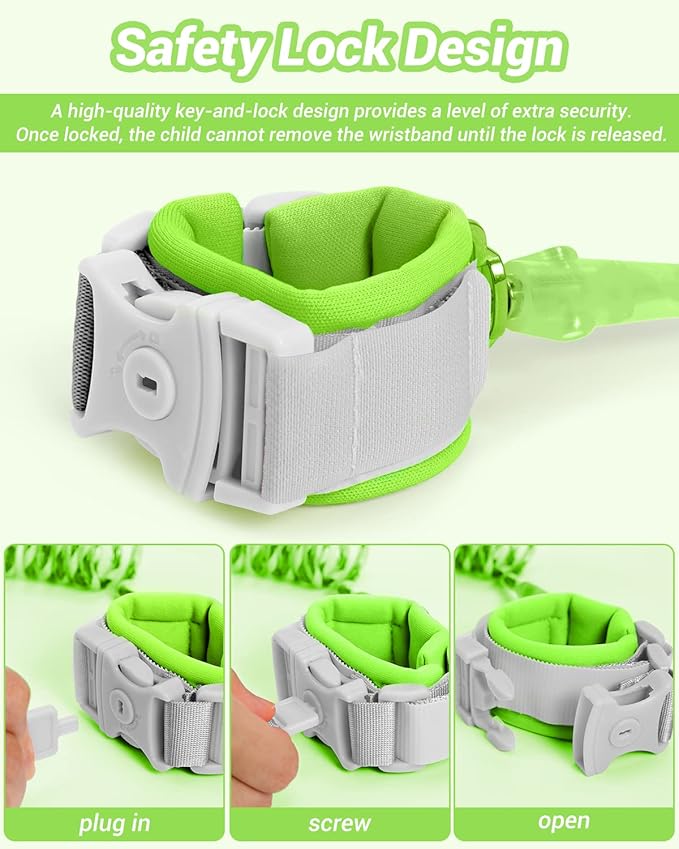 Anti Lost Wrist Link, 2 Pack Toddler Safety Leash with Key Lock, Reflective Child Walking Harness - Dual 8.2ft Length Blue & Green Kids Leash for Supermarket Mall Airport Amusement Park Zoo