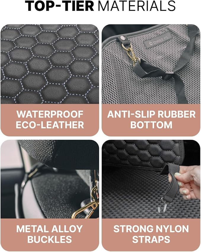 Owleys Premium Leather Car Seat Protector for Back Seat - Back Seat Cover for Kids - Car Kick Mat - Back of Seat Protector for Kids Feet Car Seat Back Protector - 2 Pcs Black