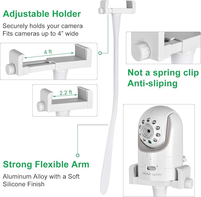 Baby Monitor Mount Camera Shelf Compatible with Infant Optics DXR 8 & DXR-8 Pro and Most Other Baby Monitors,Universal Baby Camera Holder,Attaches to Crib Cot Shelves or Furniture (White)