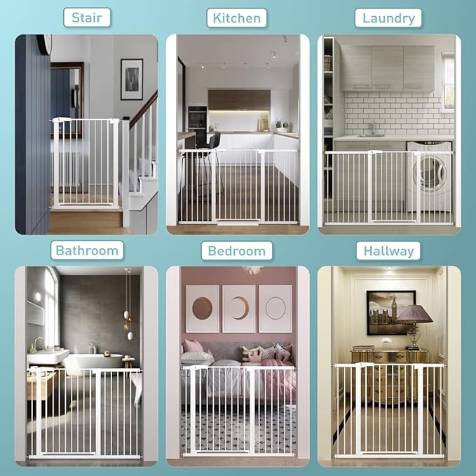 Fairy Baby 38" Extra Tall Baby Gate for Stairs and Doorways, 59.9"-65.3" Extra Wide Long Pet Gate, Metal Auto Close Safety Child Gate Fence for Puppy Pet, Pressure Mounted Walk Through Gate, White