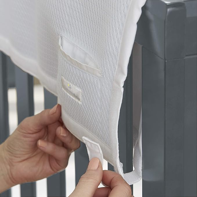 BreathableBaby Breathable Mesh RailGuard Teething Cover — White — 51” Long Panel (1) — Fits Most Full-Size and Does Not Fit Mini Cribs — Use with Coordinating Short Panels for Extra Coverage