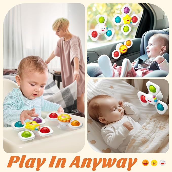 SpringFlower Baby Bath Toys, Suction Cup Spinner Toys for 6 12 18 Months Toddlers, Birthday Baby Gifts Sensory Toys Bath Toys Travel Table Toy