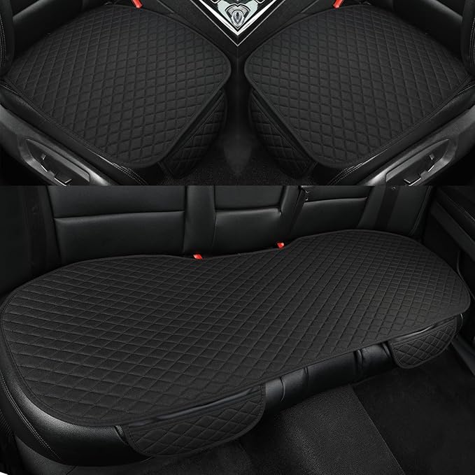 West Llama Linen Car Seat Covers,Bottom Seat Covers for Cars Include 1 Pair Front Driver Seat Pad Mat and 1 Rear Bench Cover Universal Fits 90% Vehicles,SUVs,Cars,Sedans(3Piece-Black)