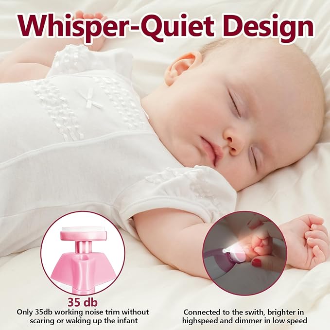 Baby Nail Trimmer Electric, 6 in 1 Rechargeable Baby Nail Clippers Manicure Set Grooming Kit for Toddler Infant or Adults (Pink)